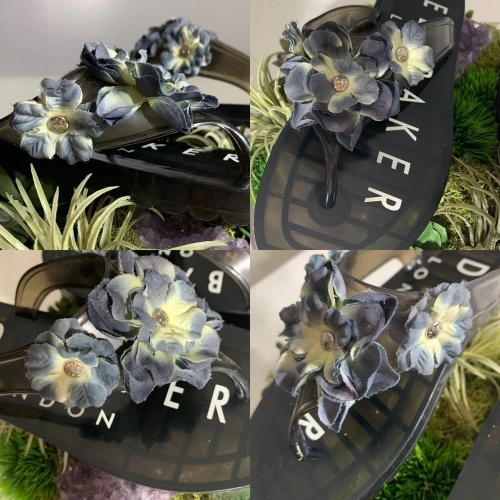 Rare Ted Baker Garden Flower Fairy Jelly Thong sandal 7 women’s black n blue
